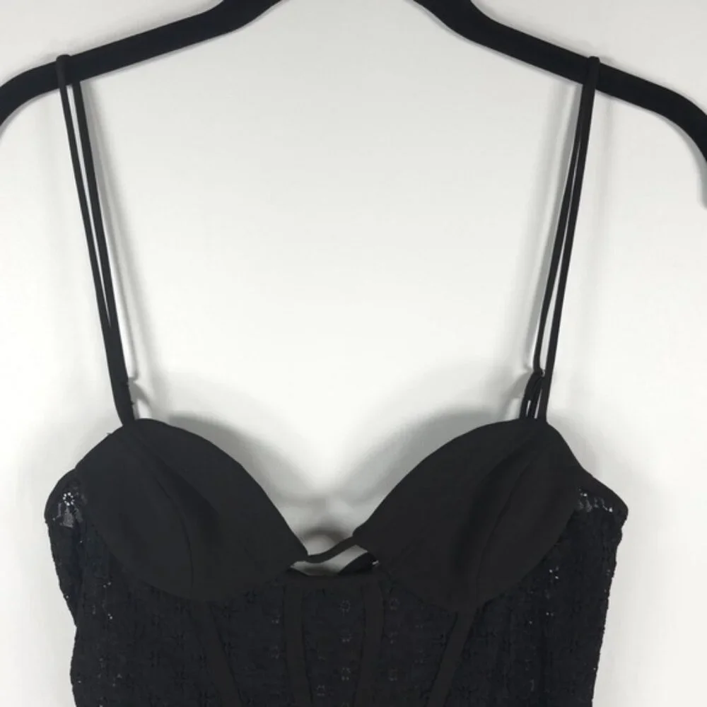 NWT ZARA Black Lace Adjustable Strappy Bodysuit Side Zip 7843/770 Sz‎ XS